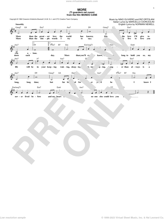 More (Ti Guardero Nel Cuore) sheet music for voice and other instruments (fake book) by Kai Winding, Marcello Ciorciolini, Nino Oliviero, Norman Newell and Riz Ortolani, intermediate skill level
