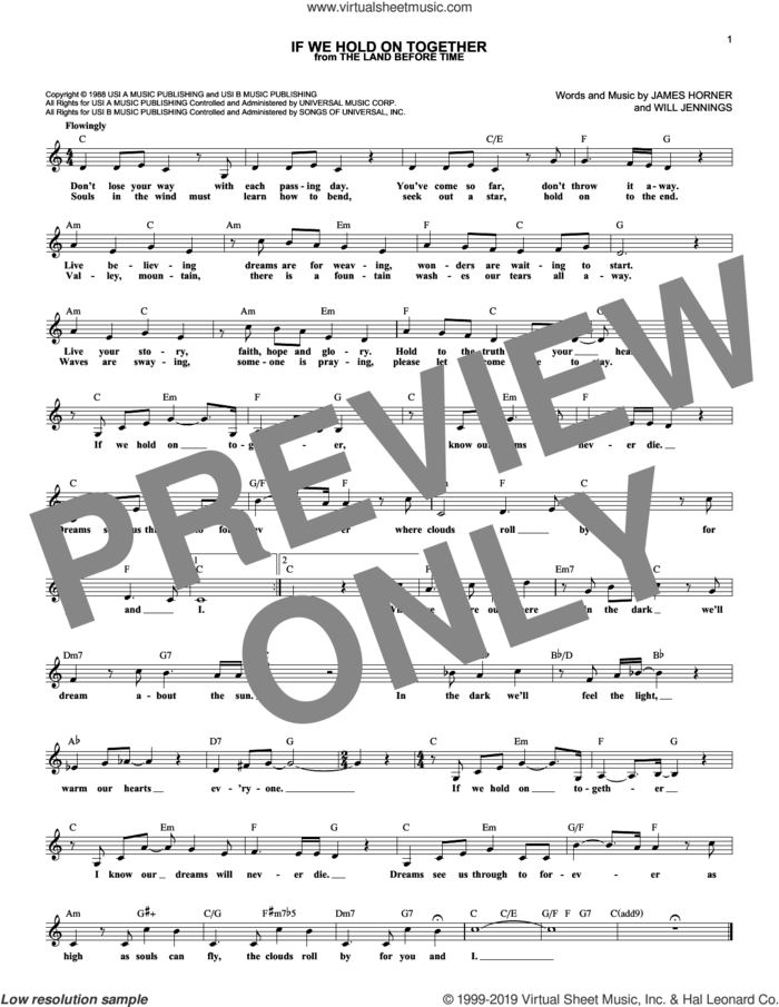 If We Hold On Together sheet music for voice and other instruments (fake book) by Diana Ross, James Horner and Will Jennings, intermediate skill level