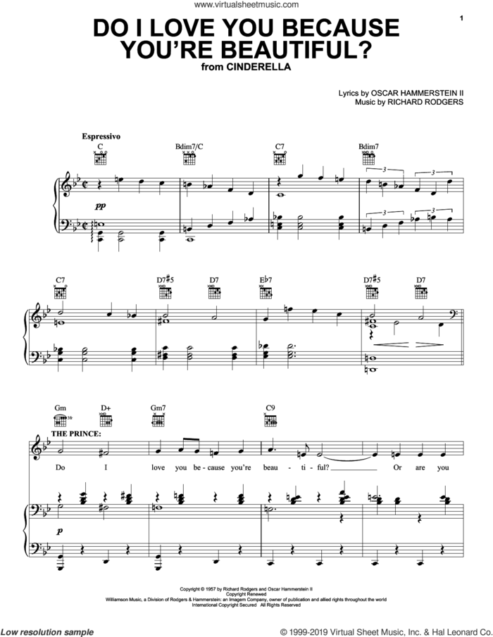 Do I Love You Because You're Beautiful? sheet music for voice, piano or guitar by Richard Rodgers, Tony Martin, Vic Damone, Oscar II Hammerstein and Rodgers & Hammerstein, intermediate skill level