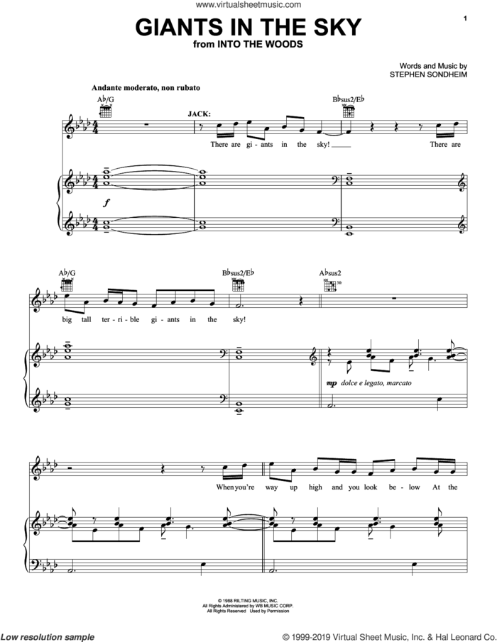 Giants In The Sky (from Into The Woods) sheet music for voice, piano or guitar by Stephen Sondheim, classical score, intermediate skill level