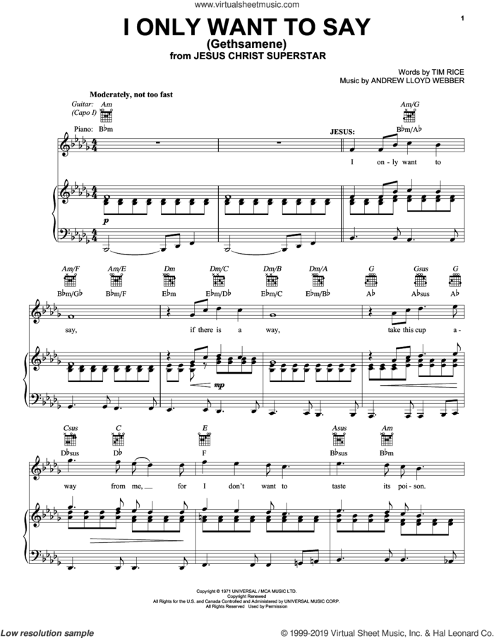 I Only Want To Say (Gethsemane) sheet music for voice, piano or guitar by Andrew Lloyd Webber and Tim Rice, classical score, intermediate skill level