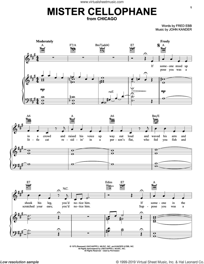 Mister Cellophane sheet music for voice, piano or guitar by John Kander and Fred Ebb, classical score, intermediate skill level