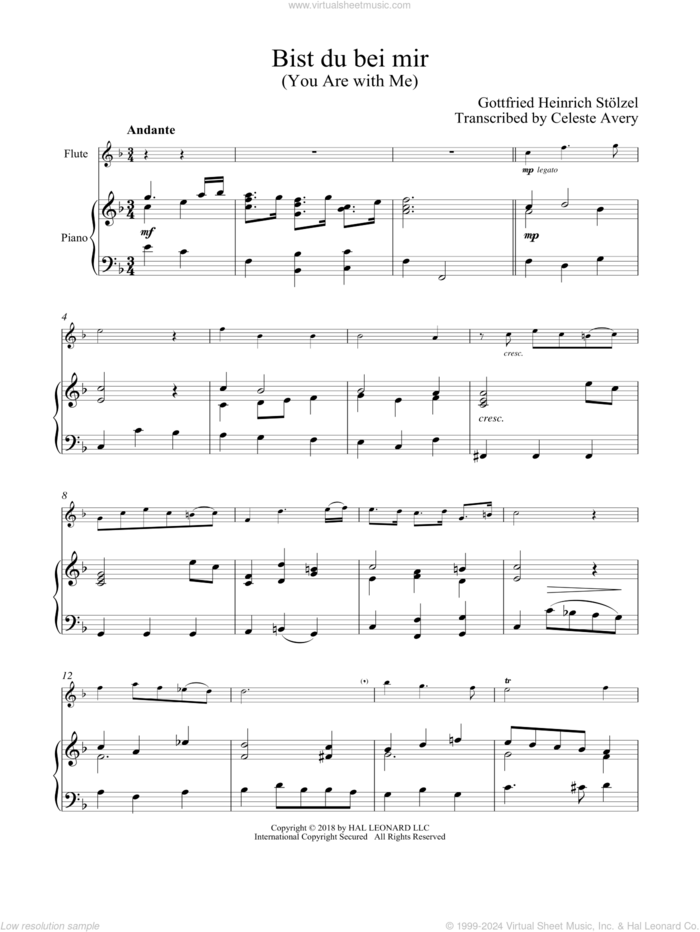 Bist du bei mir (You Are With Me) sheet music for flute and piano by Johann Sebastian Bach, classical wedding score, intermediate skill level