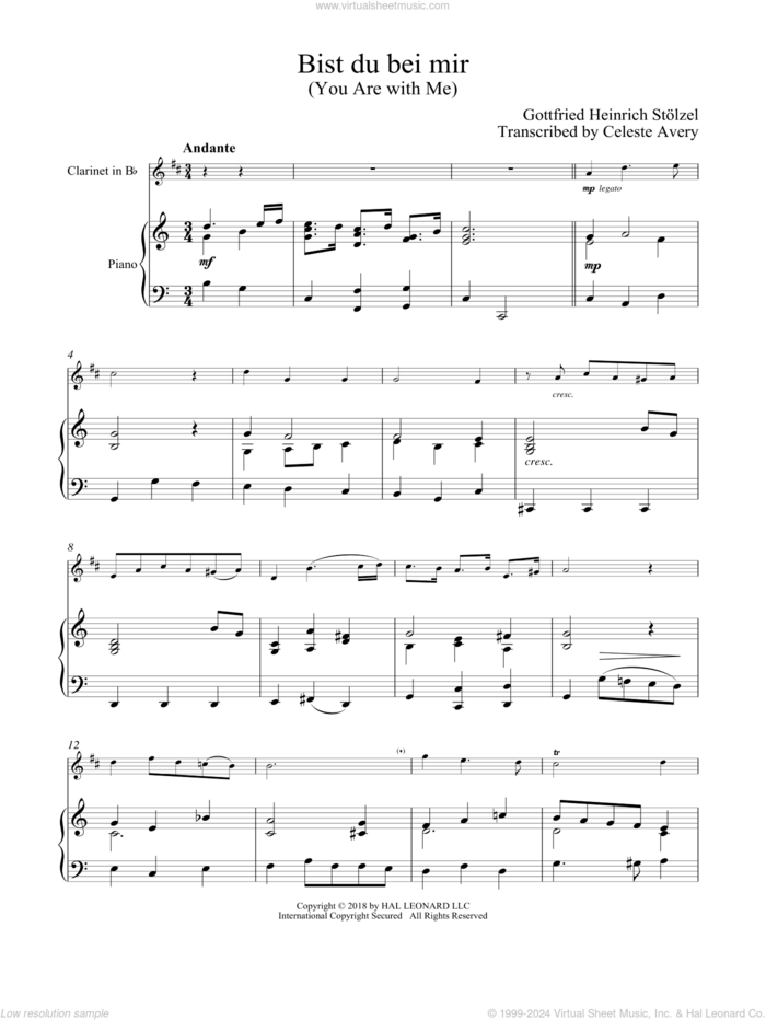 Bist du bei mir (You Are With Me) sheet music for clarinet and piano by Johann Sebastian Bach, classical wedding score, intermediate skill level