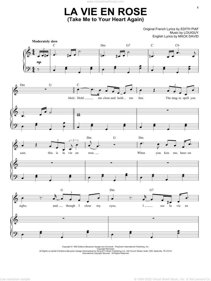 La vie en rose (feat. Cecile McLorin Salvant) sheet music for voice and piano by Michael Buble, Cecile McLorin Salvant, Mack David and Marcel Louiguy, wedding score, intermediate skill level