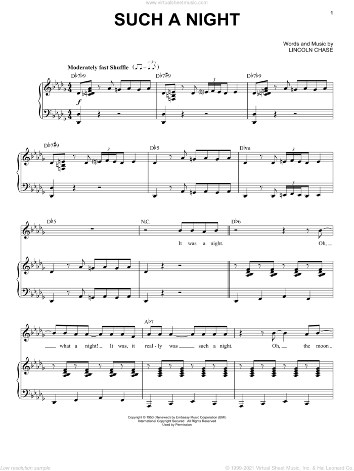 Such A Night sheet music for voice and piano by Michael Buble and Lincoln Chase, intermediate skill level