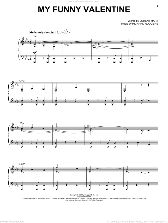 My Funny Valentine sheet music for voice and piano by Michael Buble, Lorenz Hart and Richard Rodgers, intermediate skill level