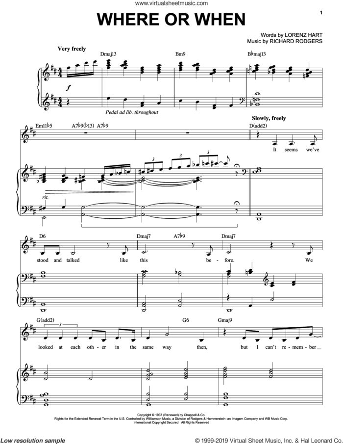 Where Or When sheet music for voice and piano by Michael Buble, Lorenz Hart and Richard Rodgers, intermediate skill level
