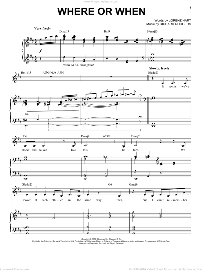 Where Or When sheet music for voice and piano by Michael Buble, Lorenz Hart and Richard Rodgers, intermediate skill level