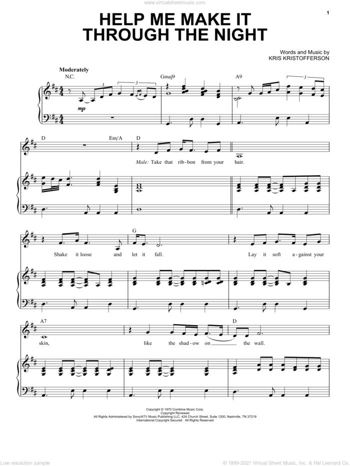 Help Me Make It Through the Night (feat. Loren Allred) sheet music for voice and piano by Michael Buble and Loren Allred, intermediate skill level