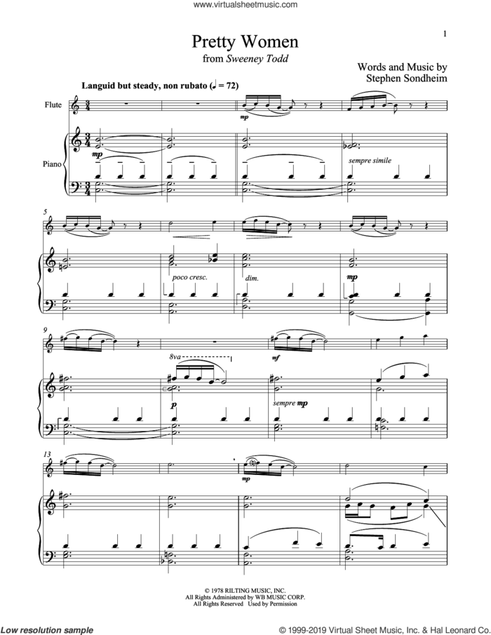 Pretty Women (from Sweeney Todd) sheet music for flute and piano by Stephen Sondheim, intermediate skill level