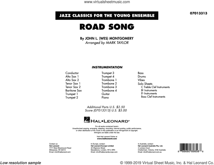 Road Song (arr. Mark Taylor) (COMPLETE) sheet music for jazz band by Mark Taylor and Wes Montgomery, intermediate skill level