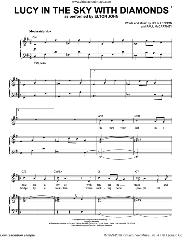 Lucy In The Sky With Diamonds sheet music for voice and piano by Elton John, The Beatles, John Lennon and Paul McCartney, intermediate skill level