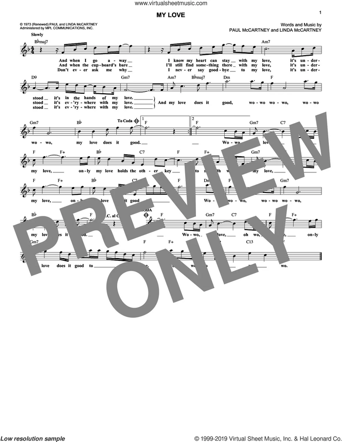 My Love sheet music for voice and other instruments (fake book) by Paul McCartney, Paul McCartney and Wings and Linda McCartney, intermediate skill level