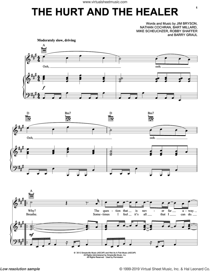 The Hurt And The Healer sheet music for voice, piano or guitar by MercyMe, Barry Graul, Bart Millard, Jim Bryson, Mike Scheuchzer, Nathan Cochran and Robby Shaffer, intermediate skill level