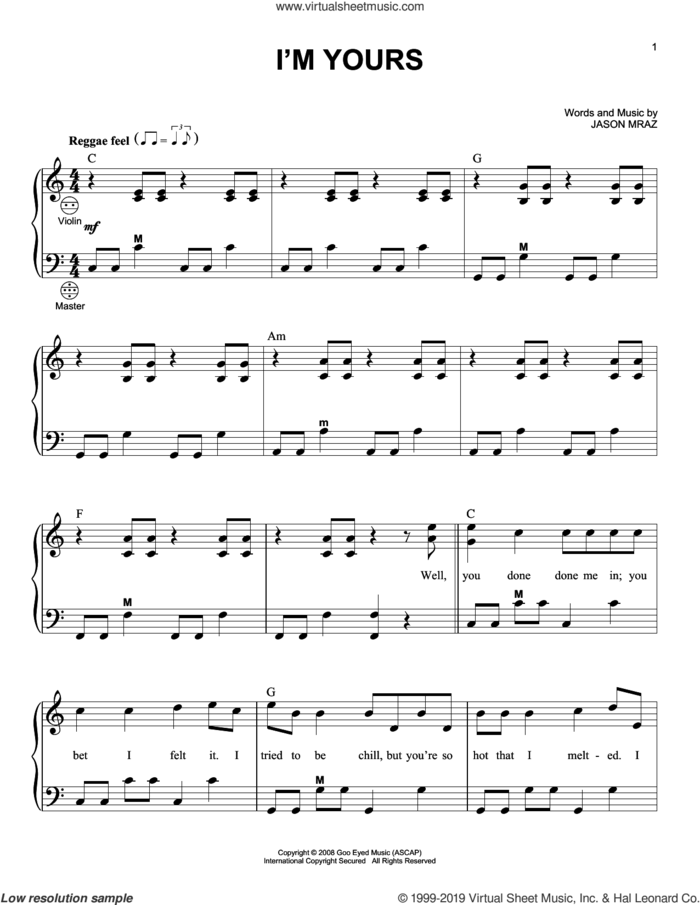 I'm Yours sheet music for accordion by Jason Mraz and Gary Meisner, intermediate skill level
