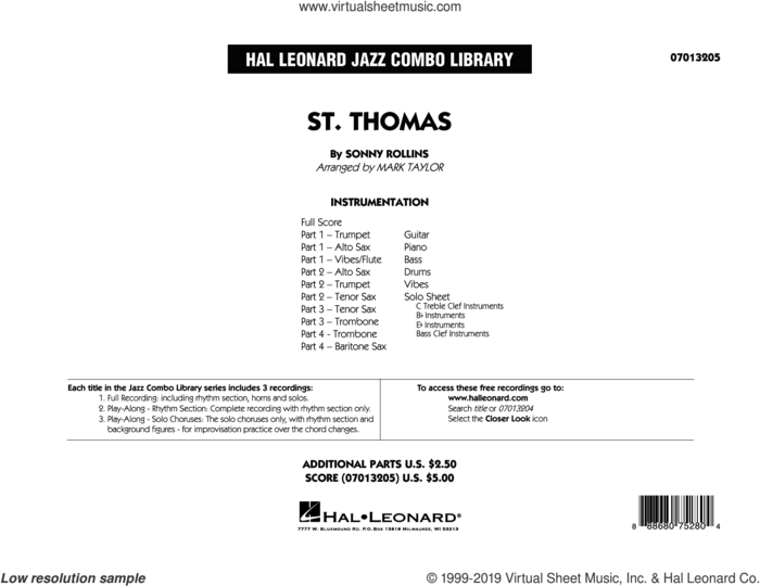 St. Thomas (arr. Mark Taylor) (COMPLETE) sheet music for jazz band by Mark Taylor and Sonny Rollins, intermediate skill level