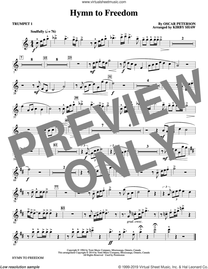 Hymn to Freedom (arr. Kirby Shaw) (complete set of parts) sheet music for orchestra/band by Kirby Shaw and Oscar Peterson, intermediate skill level