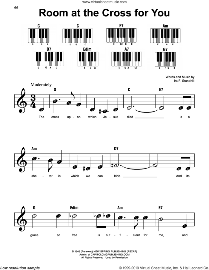 Room At The Cross For You, (beginner) sheet music for piano solo by Ira F. Stanphill, beginner skill level