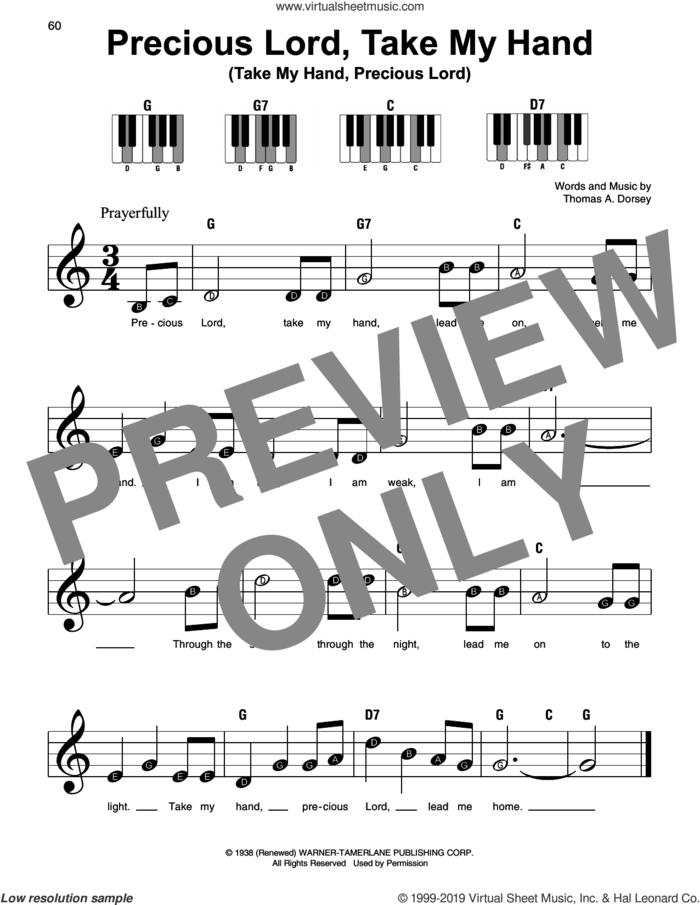 Precious Lord, Take My Hand (Take My Hand, Precious Lord), (beginner) sheet music for piano solo by Tommy Dorsey, beginner skill level