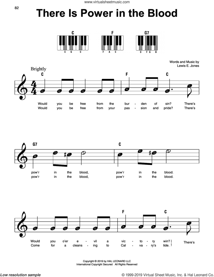 There Is Power In The Blood sheet music for piano solo by Lewis E. Jones, beginner skill level