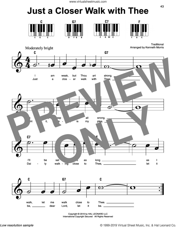 Just A Closer Walk With Thee, (beginner) sheet music for piano solo by Kenneth Morris and Miscellaneous, beginner skill level