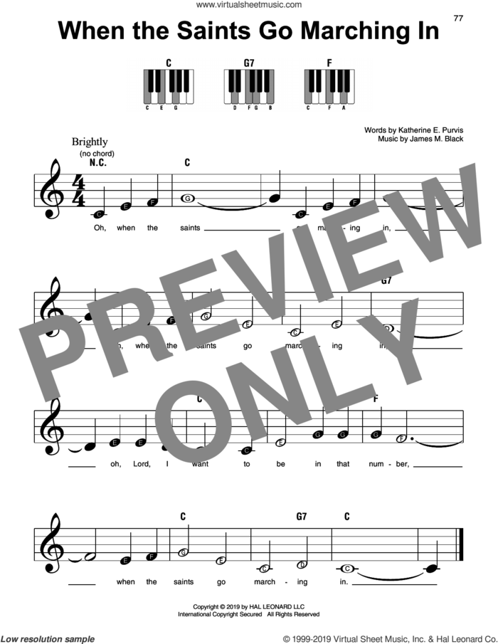 When The Saints Go Marching In sheet music for piano solo by Katherine E. Purvis and James M. Black, beginner skill level