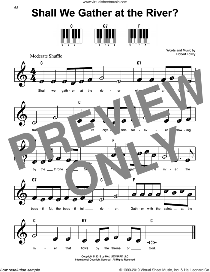 Shall We Gather At The River?, (beginner) sheet music for piano solo by Robert Lowry, beginner skill level