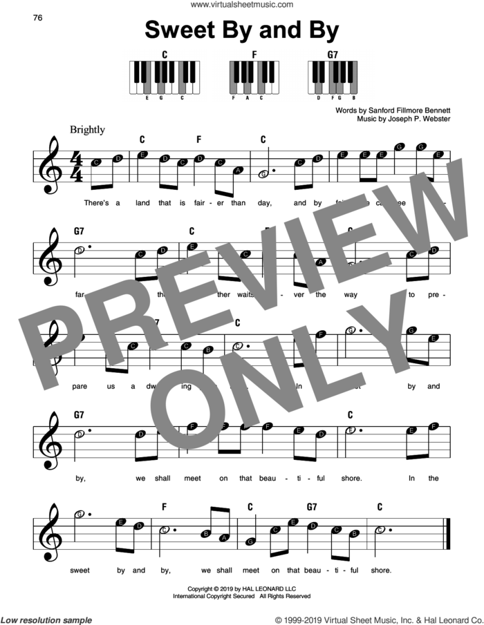 Sweet By And By, (beginner) sheet music for piano solo by Joseph P. Webster and Sanford Fillmore Bennett, beginner skill level