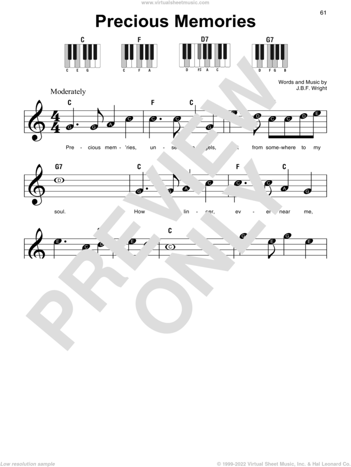 Precious Memories, (beginner) sheet music for piano solo by J.B.F. Wright, beginner skill level
