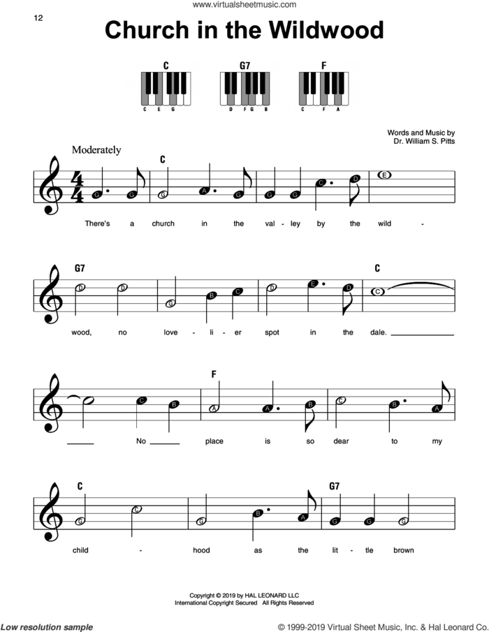 Church In The Wildwood sheet music for piano solo by Dr. William S. Pitts, beginner skill level