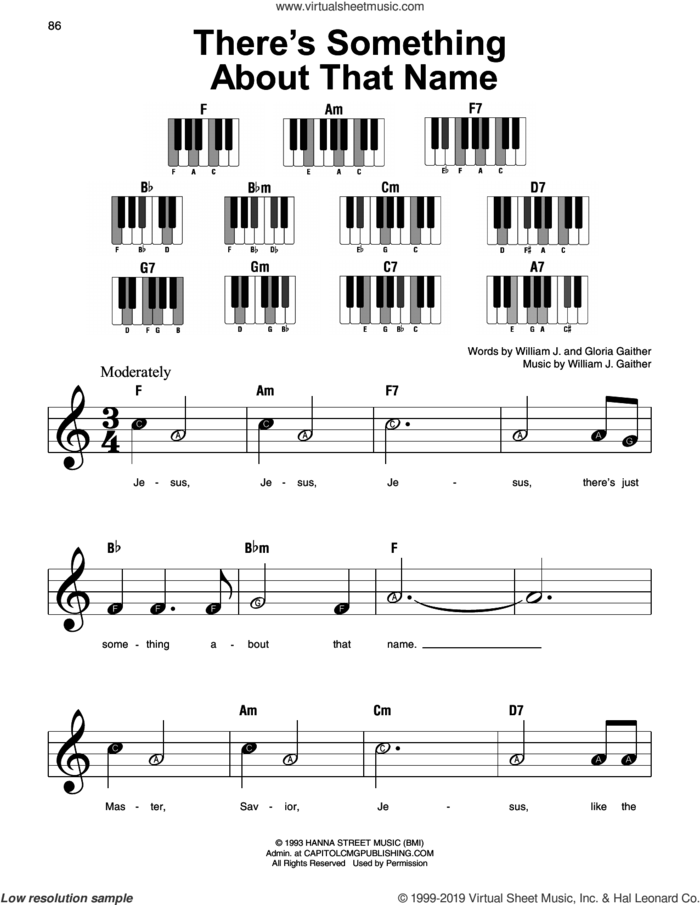 There's Something About That Name sheet music for piano solo by Gloria Gaither and William J. Gaither, beginner skill level