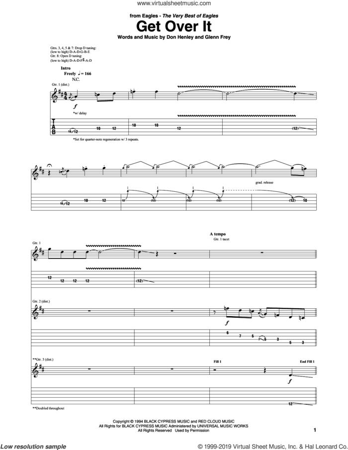 Get Over It sheet music for guitar (tablature) by Don Henley, The Eagles and Glenn Frey, intermediate skill level