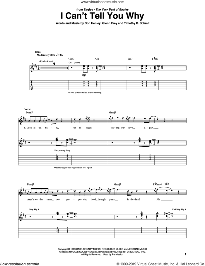 I Can't Tell You Why sheet music for guitar (tablature) by Don Henley, The Eagles, Glenn Frey and Timothy B. Schmit, intermediate skill level