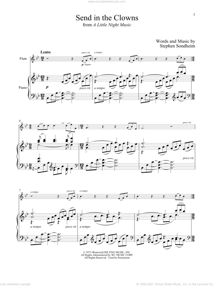 Send In The Clowns (from A Little Night Music) sheet music for flute and piano by Stephen Sondheim, intermediate skill level