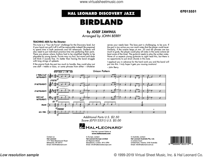 Birdland (arr. John Berry) (COMPLETE) sheet music for jazz band by Manhattan Transfer, Jon Hendricks and Josef Zawinul, intermediate skill level