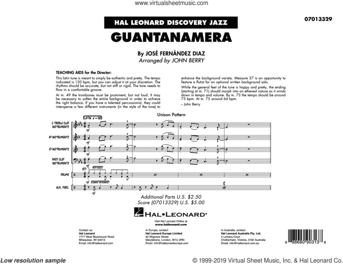 Guantanamera (arr. John Berry) (COMPLETE) sheet music for jazz band by John Berry and Jose Fernandez Diaz and Jose Fernandez Diaz, intermediate skill level