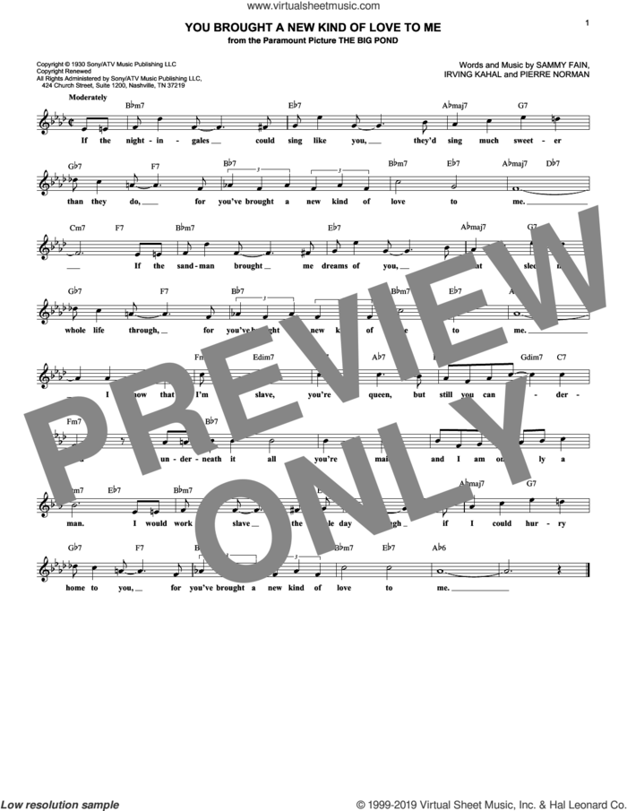You Brought A New Kind Of Love To Me sheet music for voice and other instruments (fake book) by Scott Hamilton, Irving Kahal, Pierre Norman and Sammy Fain, intermediate skill level