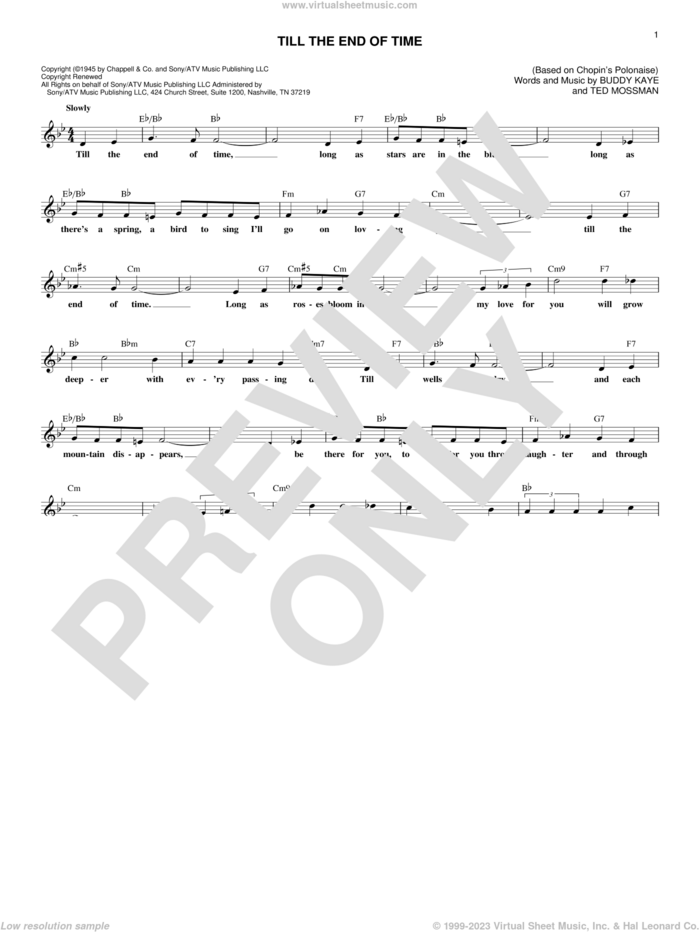 Till The End Of Time sheet music for voice and other instruments (fake book) by Buddy Kaye and Ted Mossman, intermediate skill level