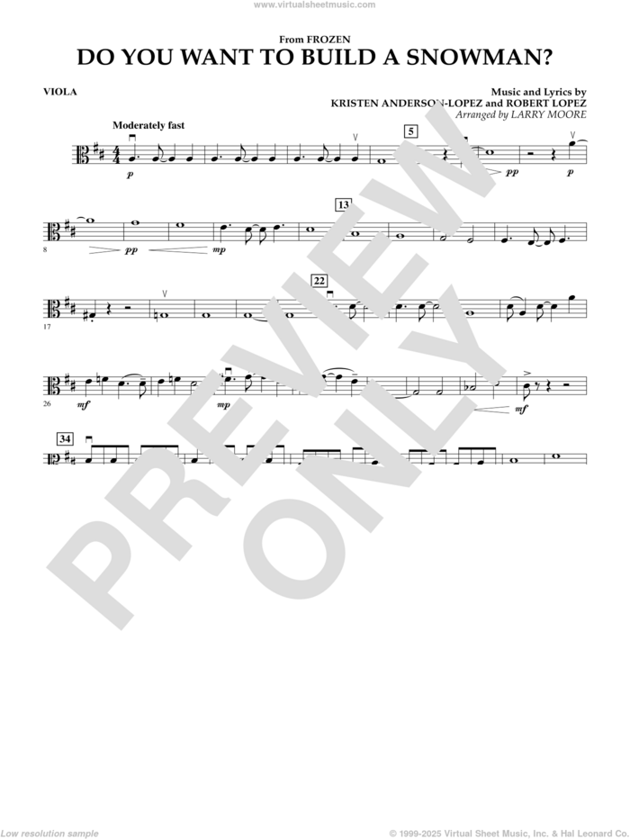 Do You Want To Build A Snowman (from Frozen) (arr. Larry Moore) sheet music for orchestra (viola) by Kristen Bell, Agatha Lee Monn & Katie Lopez, Kristen Anderson-Lopez and Robert Lopez, intermediate skill level