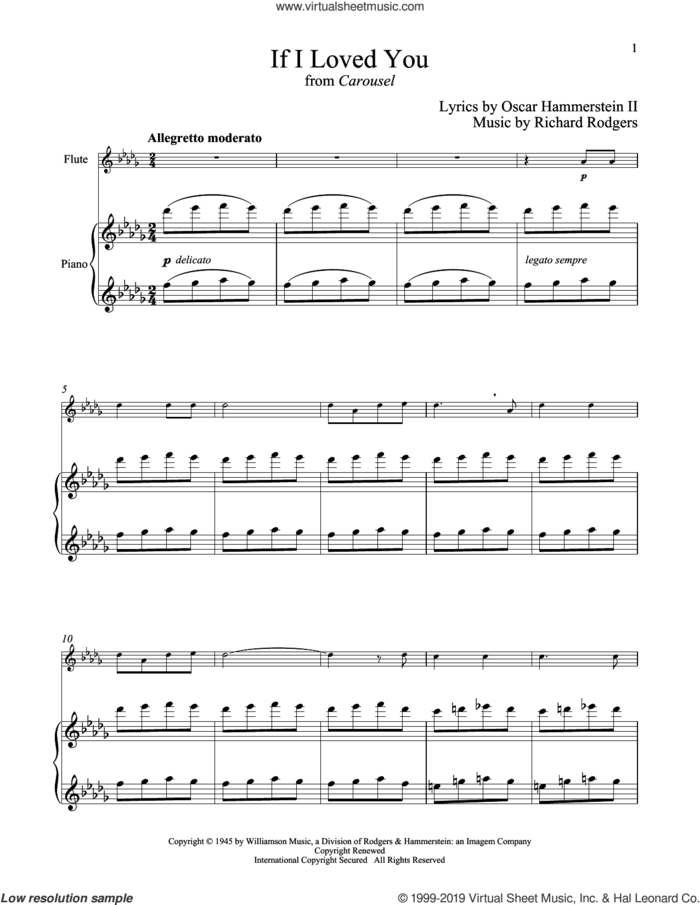 If I Loved You (from Carousel) sheet music for flute and piano by Rodgers & Hammerstein, Oscar II Hammerstein and Richard Rodgers, intermediate skill level