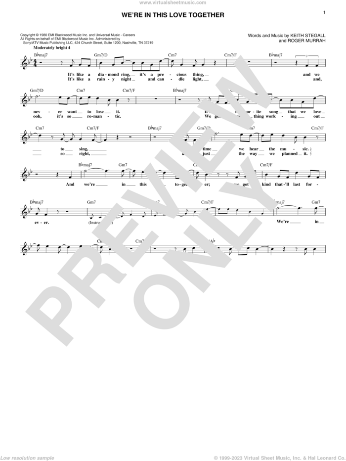 We're In This Love Together sheet music for voice and other instruments (fake book) by Al Jarreau, Keith Stegall and Roger Murrah, intermediate skill level