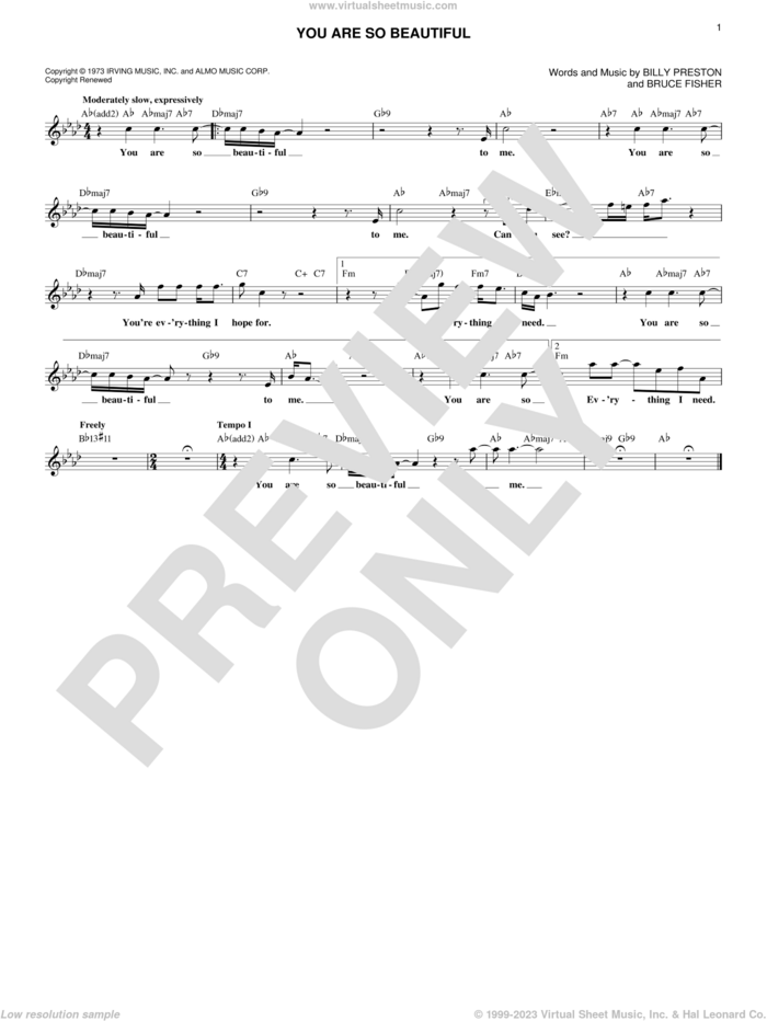 You Are So Beautiful sheet music for voice and other instruments (fake book) by Joe Cocker, Billy Preston and Bruce Fisher, intermediate skill level