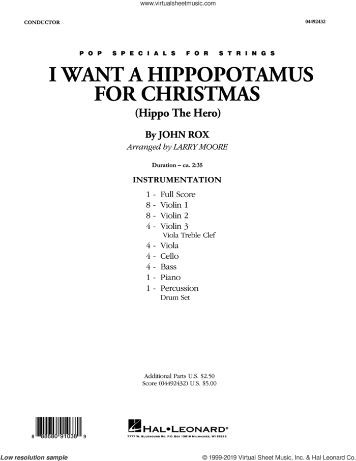 I Want A Hippopotamus For Christmas (arr. Larry Moore) (COMPLETE) sheet music for orchestra by Larry Moore and John Rox, intermediate skill level