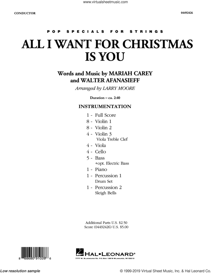 All I Want for Christmas Is You (arr. Larry Moore) (COMPLETE) sheet music for orchestra by Mariah Carey and Walter Afanasieff, intermediate skill level