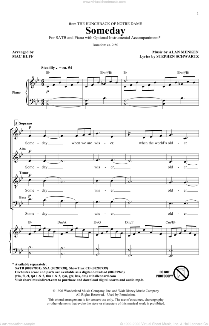 Someday (from Walt Disney's The Hunchback Of Notre Dame) (arr. Mac Huff) sheet music for choir (SATB: soprano, alto, tenor, bass) by Alan Menken & Stephen Schwartz, Mac Huff, All-4-One, Alan Menken and Stephen Schwartz, intermediate skill level