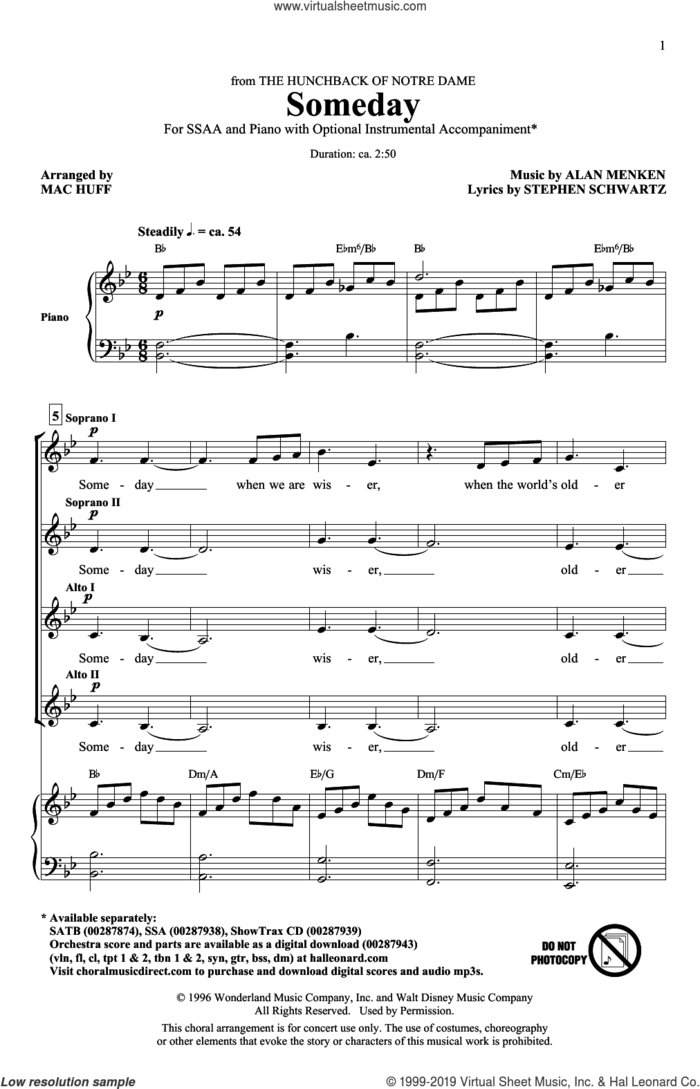 Someday (from The Hunchback Of Notre Dame) (arr. Mac Huff) sheet music for choir (SSAA: soprano, alto) by All-4-One, Mac Huff, Alan Menken & Stephen Schwartz, Alan Menken and Stephen Schwartz, intermediate skill level