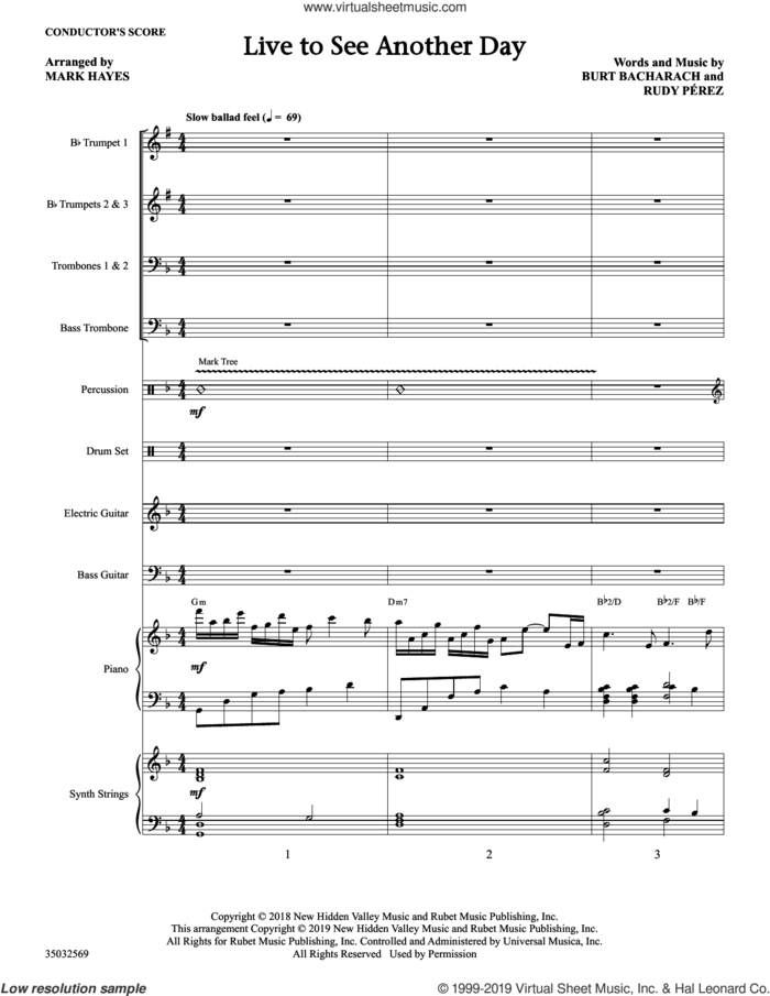 Live to See Another Day (arr. Mark Hayes) (COMPLETE) sheet music for orchestra/band by Mark Hayes, Burt Bacharach, Burt Bacharach & Rudy Perez and Rudy Perez, intermediate skill level