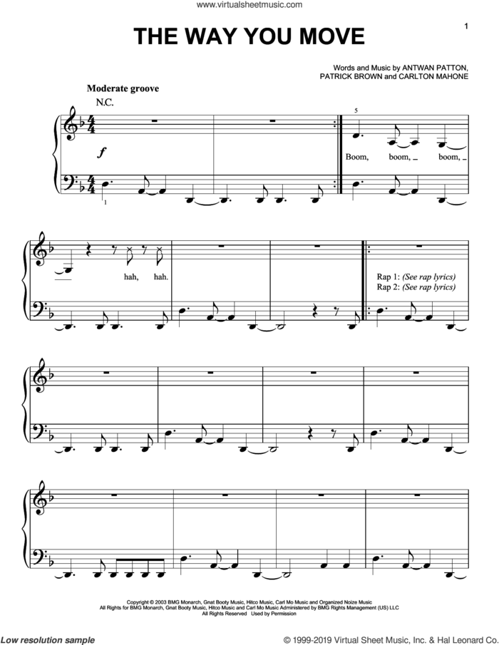 The Way You Move (feat. Sleepy Brown) sheet music for piano solo by OutKast, Antwon Patton, Cartlon Mahone and Patrick Brown, easy skill level