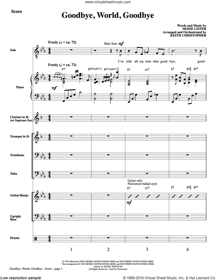 Goodbye, World, Goodbye (arr. Keith Christopher) (COMPLETE) sheet music for orchestra/band by Mosie Lister and Keith Christopher, intermediate skill level